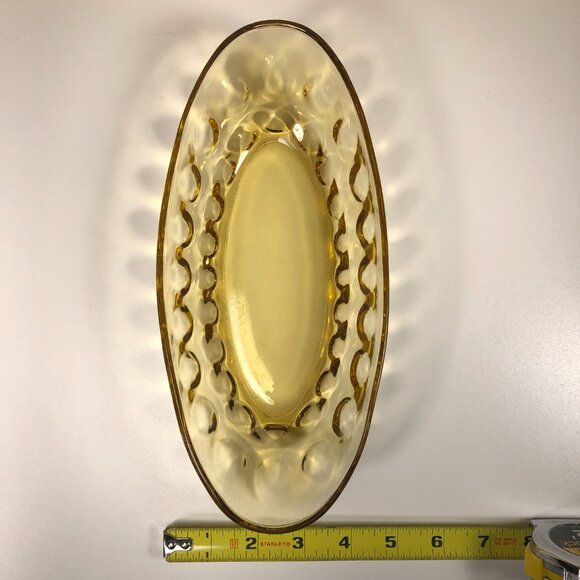 VINTAGE Indiana Glass 10" Amber Brown Oval Relish Serving Dish Thumbprint MCM - Picture 9 of 9